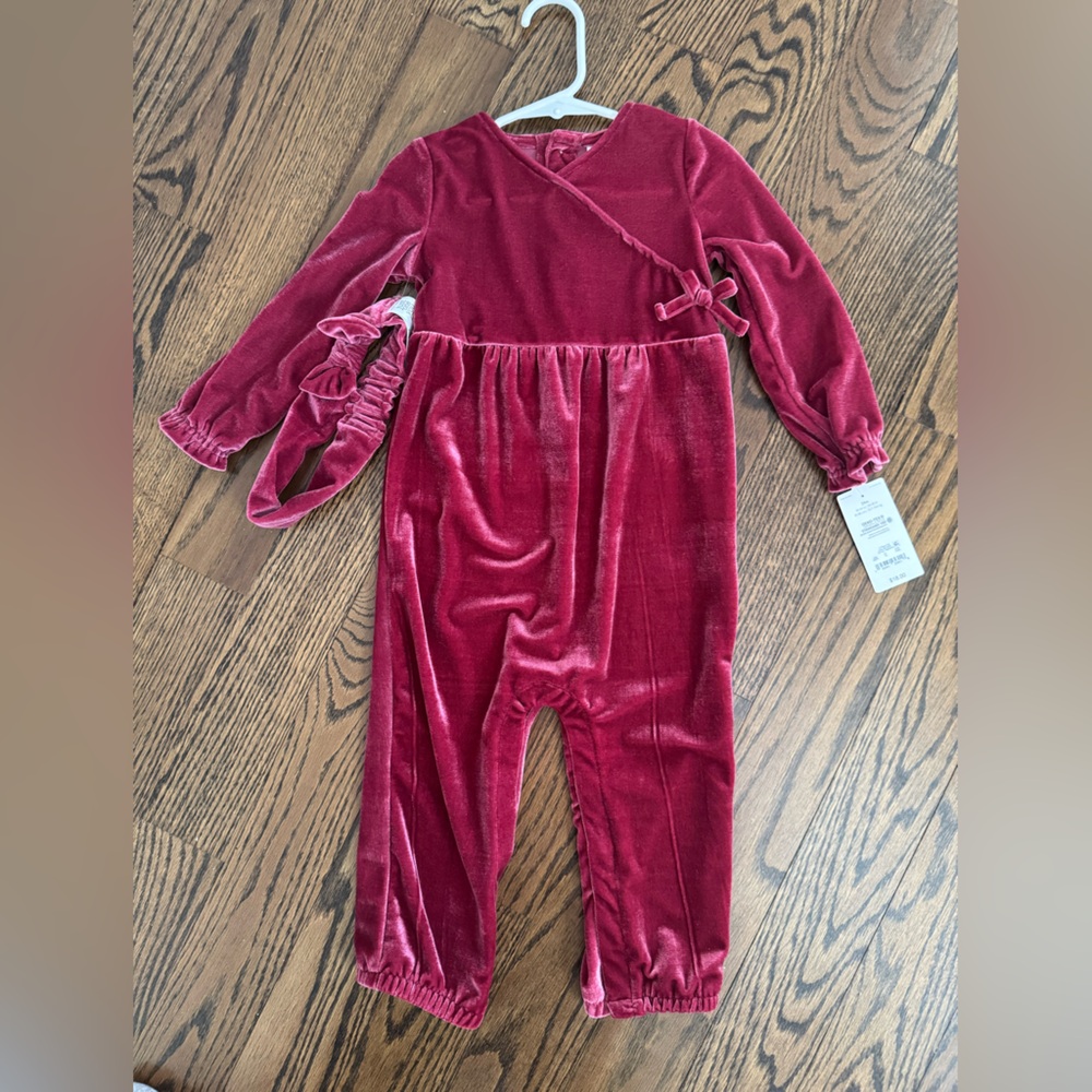 Crimson velvet 24m snap romper
